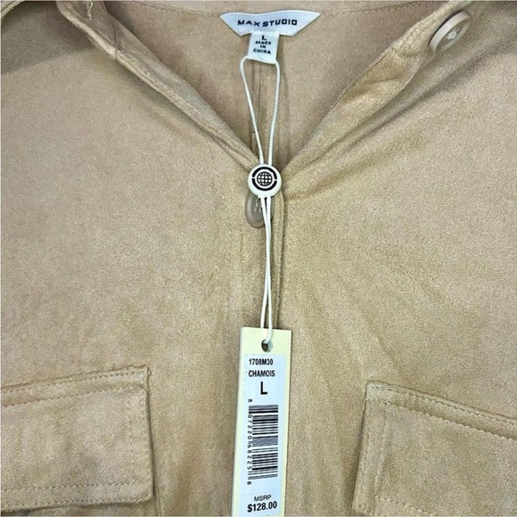 NWT Max Studio Faux Suede Chamois Button-Down Shirt - Picture 3 of 3